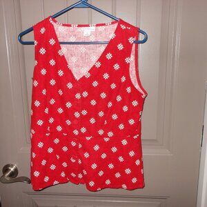 Women Liz Claiborne Red & White Button Front Peplum Sleeveless Top. Medium
